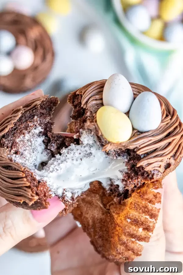 Bird’s Nest Easter Cupcakes filled with luscious marshmallow cream