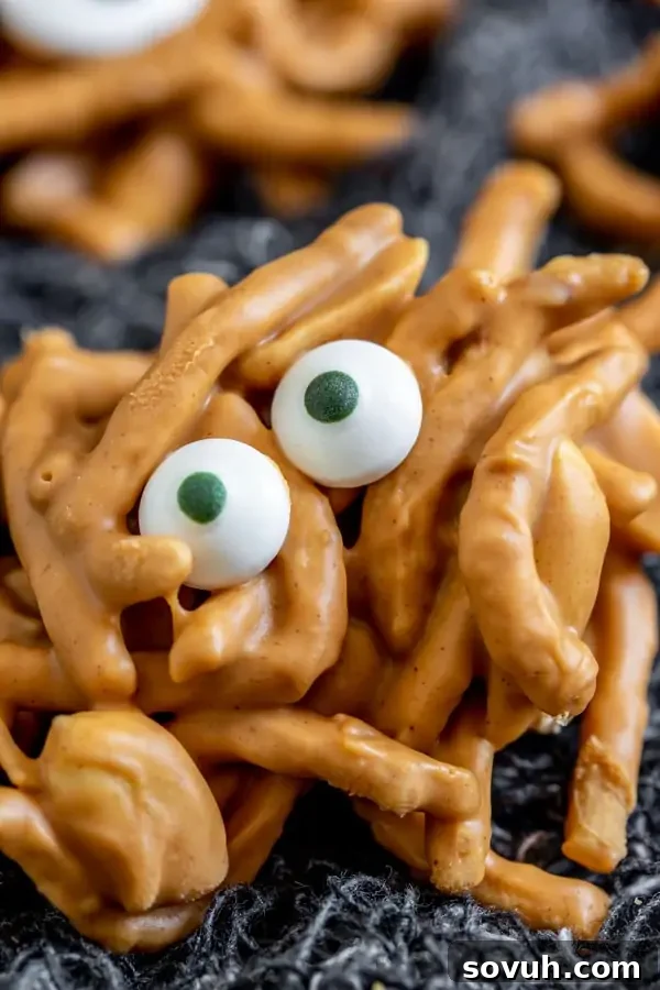 Easy No Bake Monster Cookies on parchment paper for Halloween