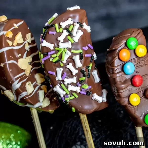 Appetizing Chocolate Covered Apple Kabobs, designed for Halloween parties.