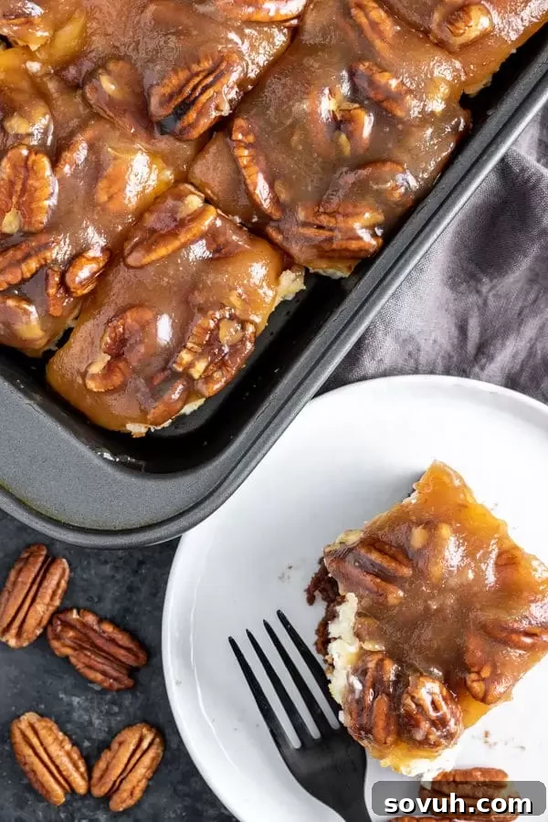 Easy to make pan of Pecan Pie Cheesecake Brownies