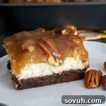PECAN PIE CHEESECAKE BROWNIES on plate