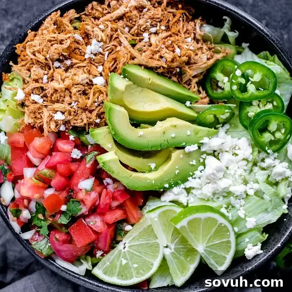 low carb shredded chicken taco bowl