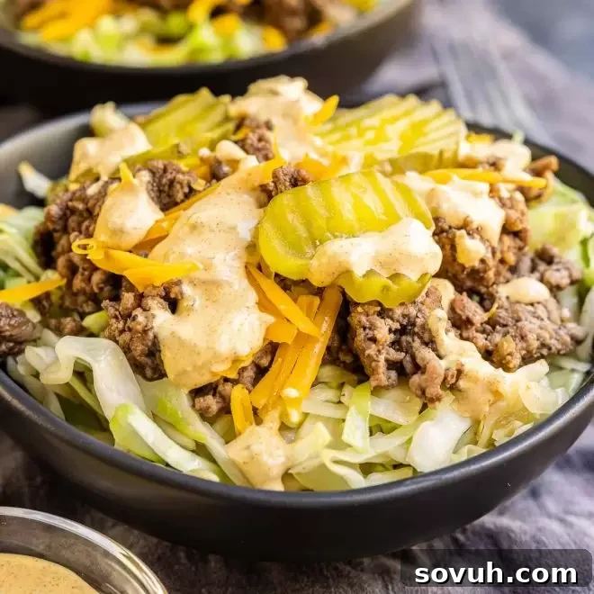 Keto Big Mac Bowl with Big Mac sauce