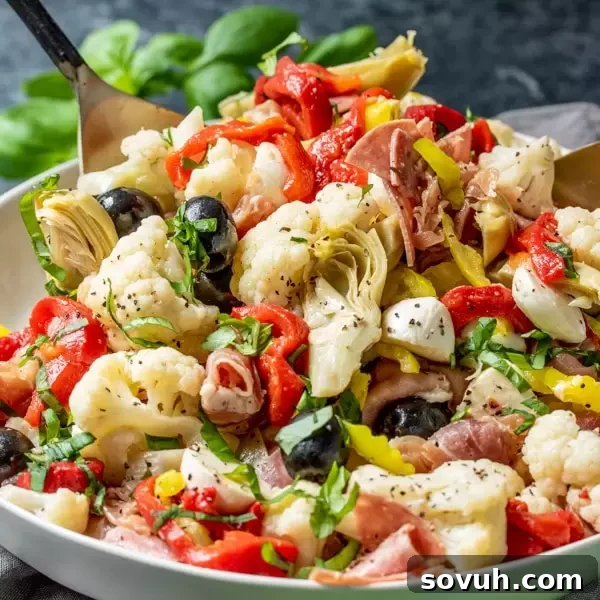 Keto Antipasto Salad made with cauliflower instead of pasta