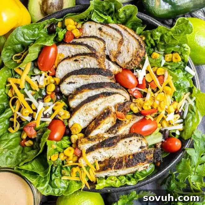 Southwest Salad made with blackened chicken