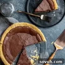 whole Chocolate Chess Pie and a slice on a plate