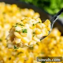 Creamed Corn on a spoon, ready to eat