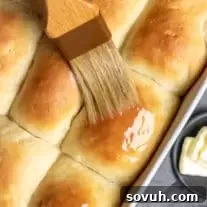 Buttery Overnight Refrigerator Rolls ready to be enjoyed.