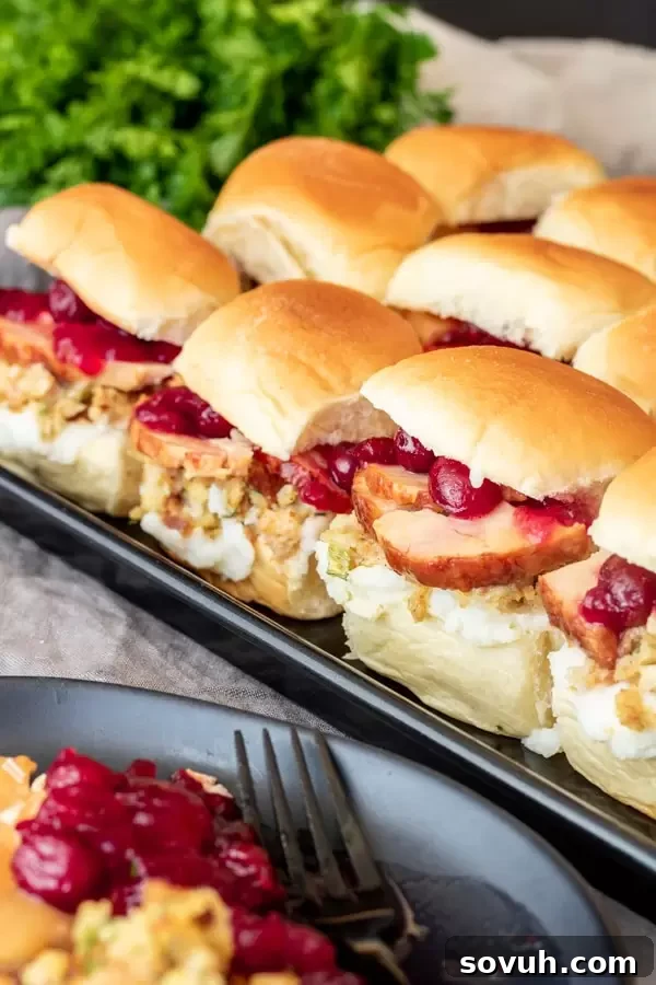 Thanksgiving Leftovers Sliders with generous portions of leftover turkey.