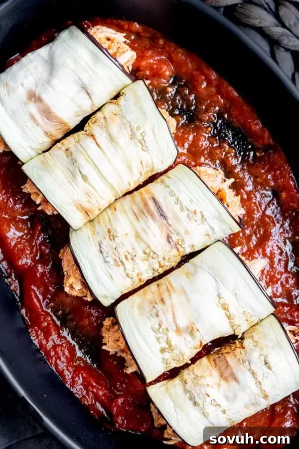 Step-by-step image showing how to prepare eggplant for Keto Chicken Parmesan Roll Ups
