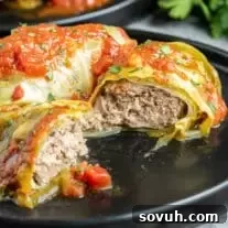 cut open Keto Instant Pot Cabbage Rolls on a plate