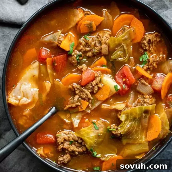 A hearty bowl of Instant Pot Cabbage Roll Soup, perfect for a cozy meal.