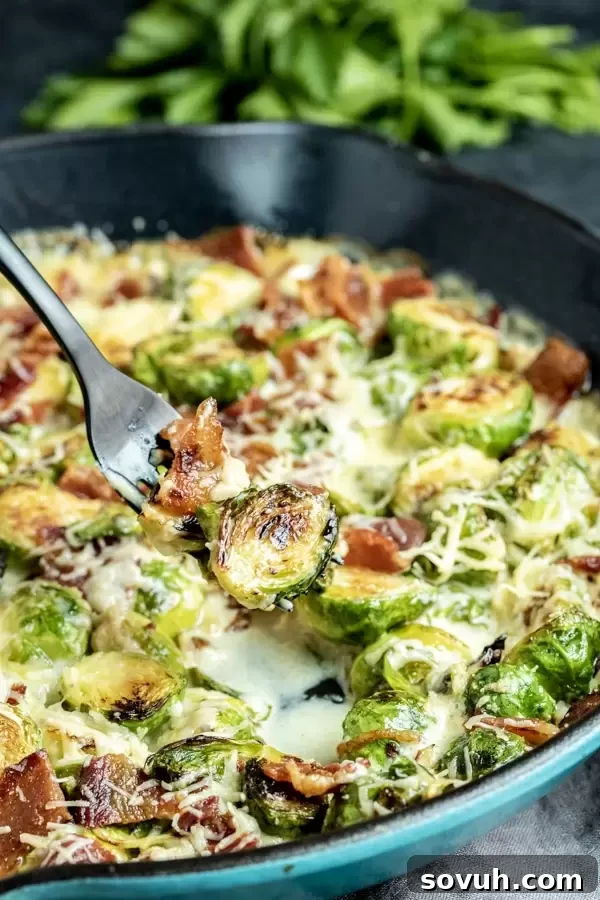Cheesy Bacon Brussels Sprouts easy skillet meal