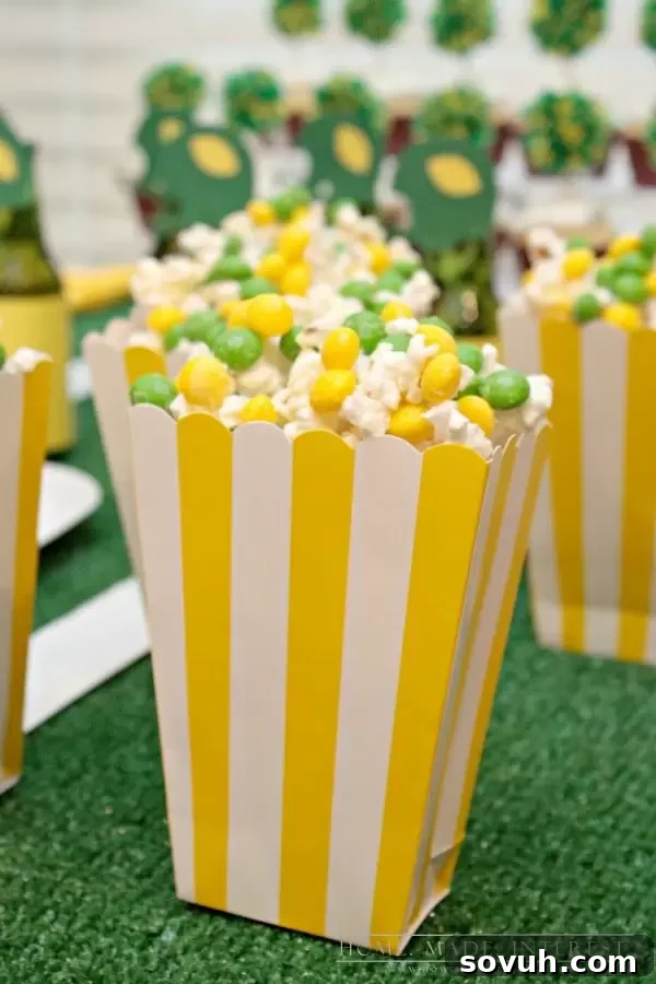Close-up of delicious Skittles popcorn, coated in white chocolate and colorful Skittles candies, ideal for Game Day or any snack occasion.