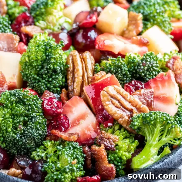 Fresh bowl of Broccoli Salad with mango chutney dressing