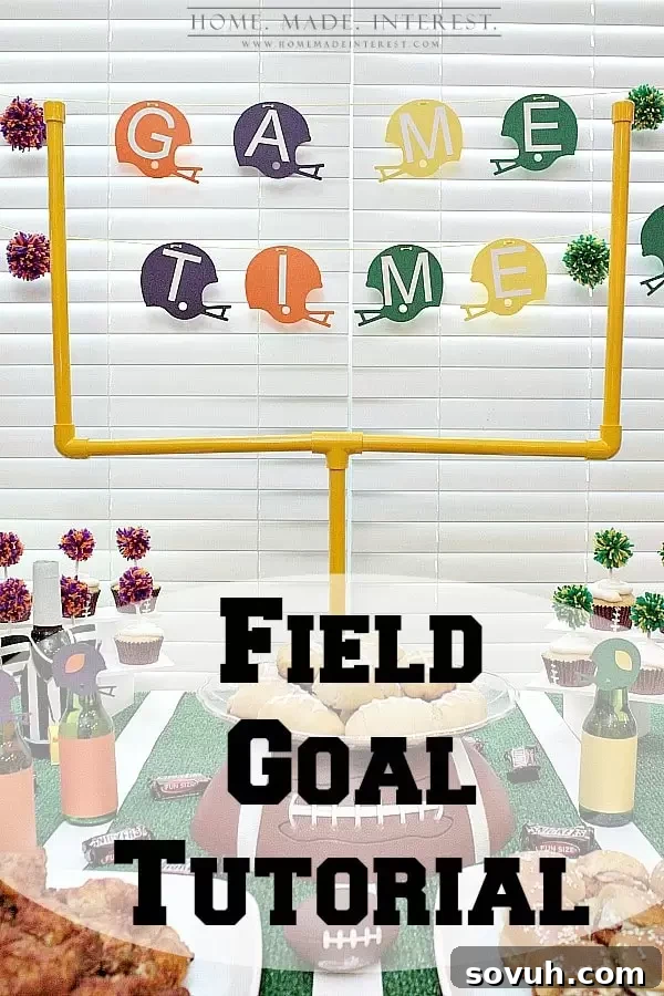 DIY Table Football Field Goal centerpiece for a Super Bowl party table