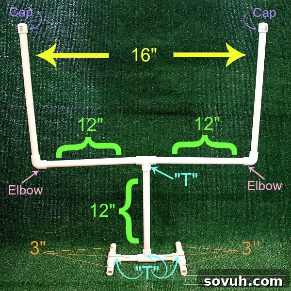 Step-by-step assembly of a mini football field goal from PVC pipes