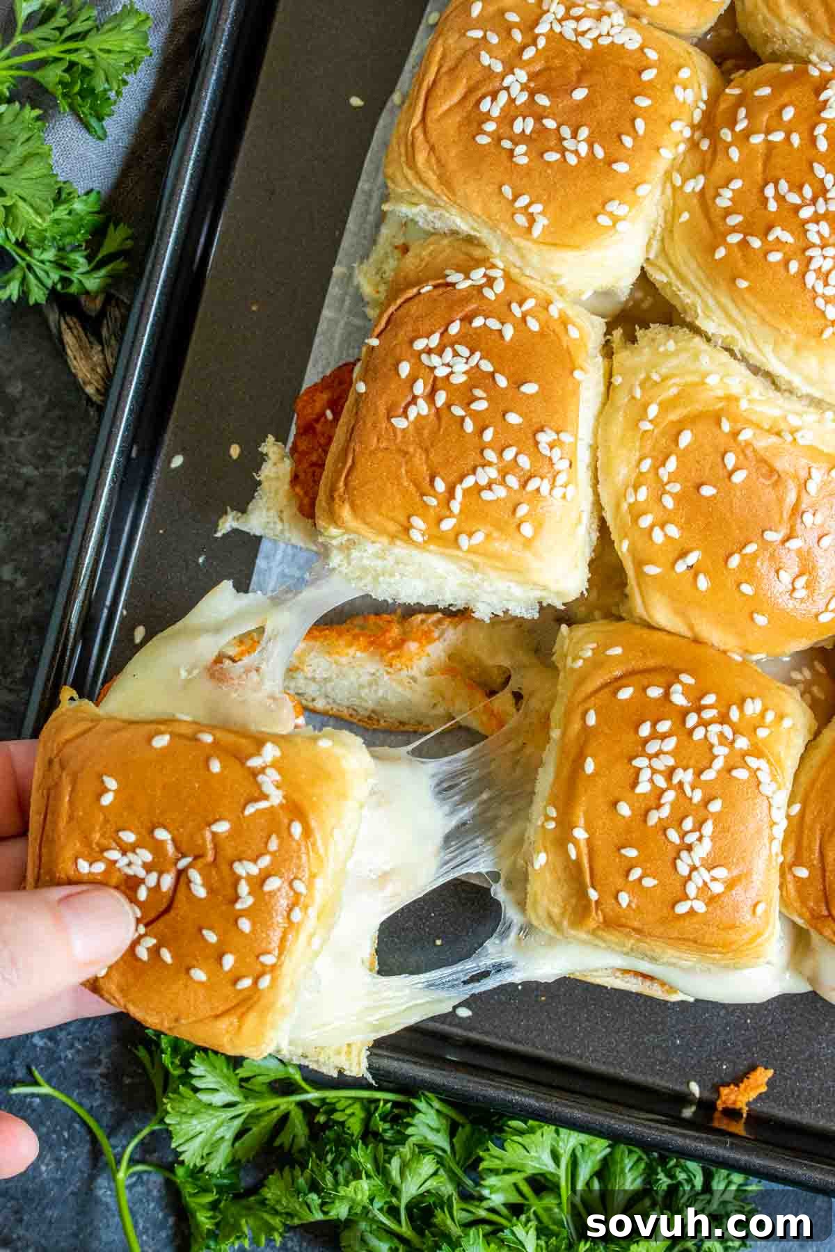 cheesy buffalo chicken sliders