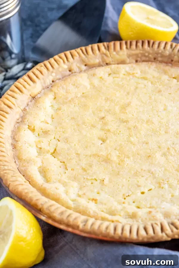 Overhead view of an easy Lemon Chess Pie dessert recipe