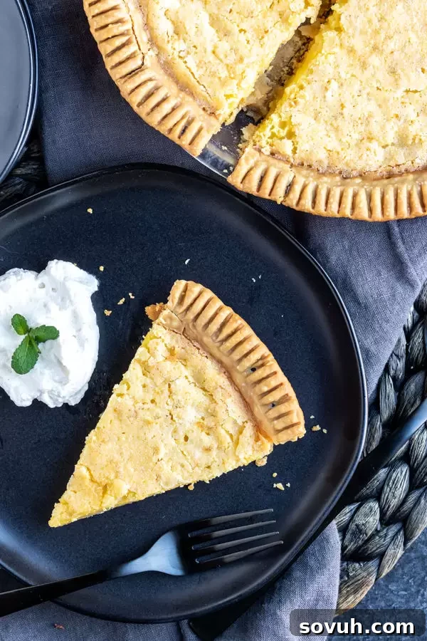 Classic southern Lemon Chess Pie on a vintage tablecloth