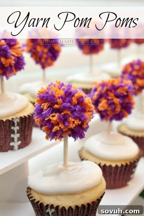 This simple craft tutorial on how to make yarn pom poms will change your life! You’ll want to put yarn pom poms everywhere! They are great for party decorations, garlands and banners, and cupcake toppers! 