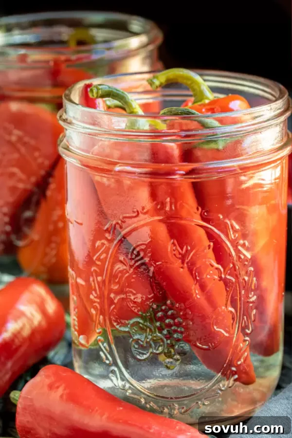 Southern spicy pepper sauce in a clear jar, ready for use.