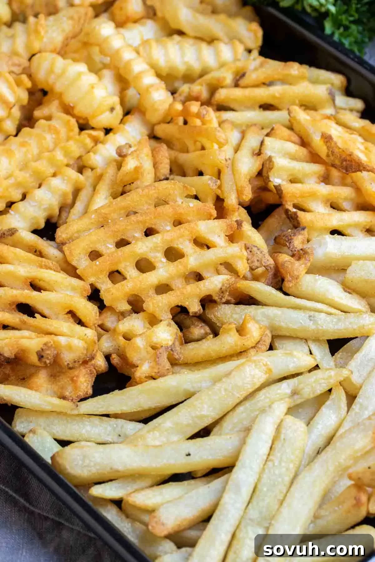 sheet pan of Air Fryer Frozen French Fries