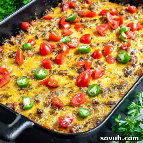 Platter of delicious Keto Taco Casserole, ready to serve
