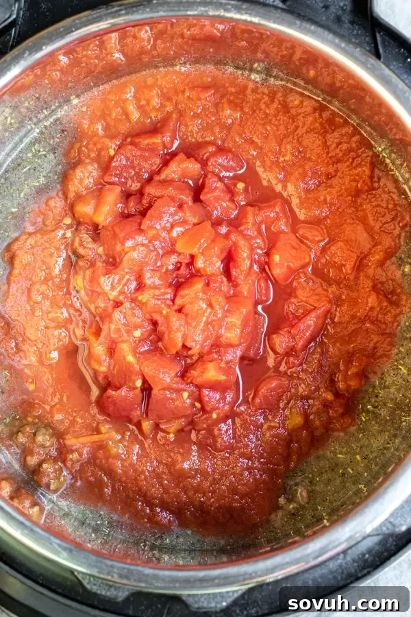 All the ingredients needed to make Instant Pot Spaghetti Sauce laid out