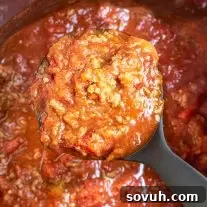 spoon full of Instant Pot Spaghetti Sauce