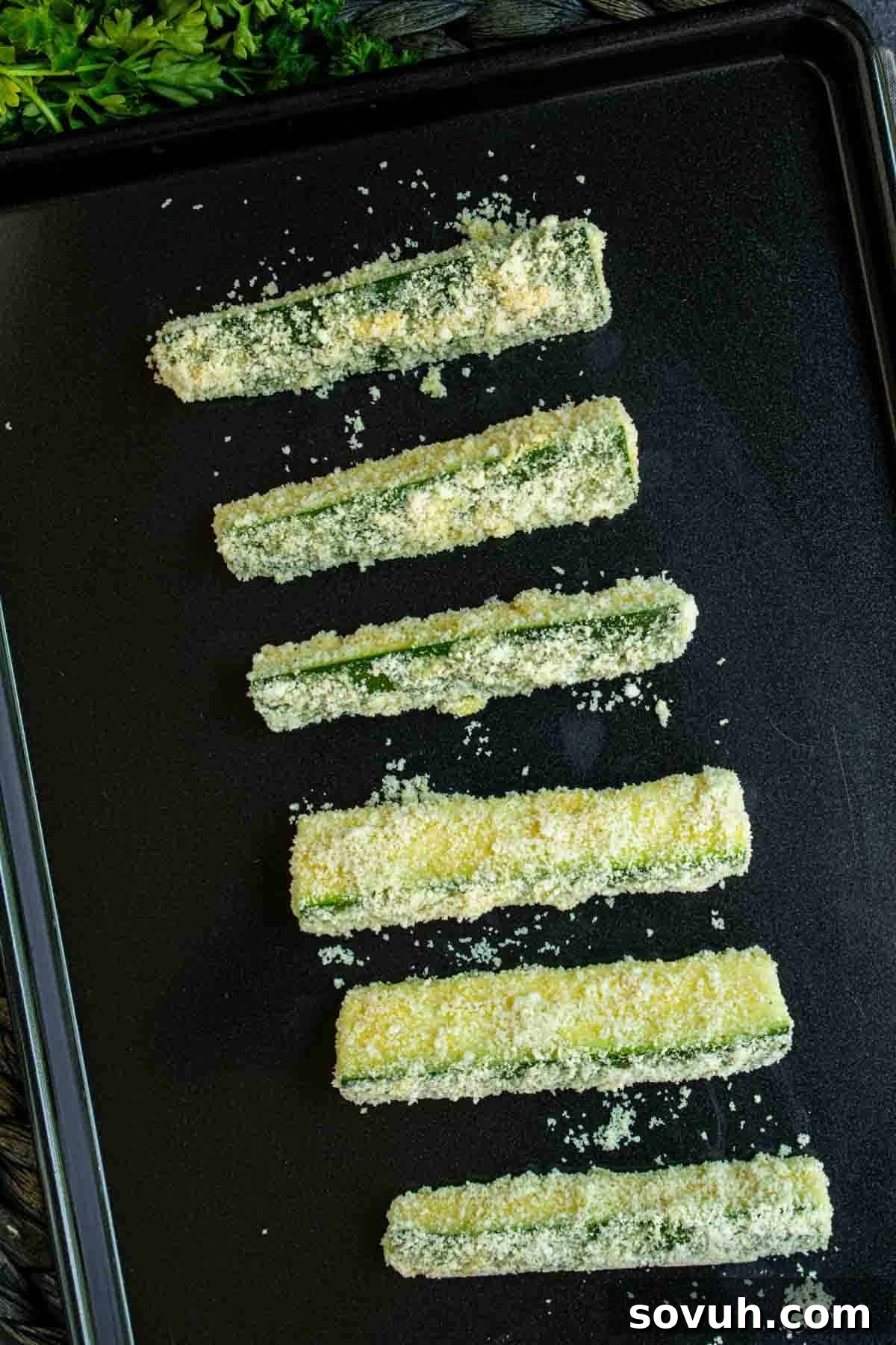 Air Fryer Zucchini breaded on sheet pan