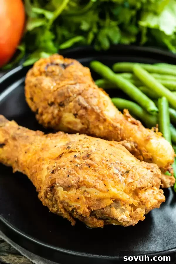 Air Fryer Fried Chicken leg with crispy golden brown crust
