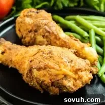 Air Fryer Fried Chicken leg with crispy golden brown crust