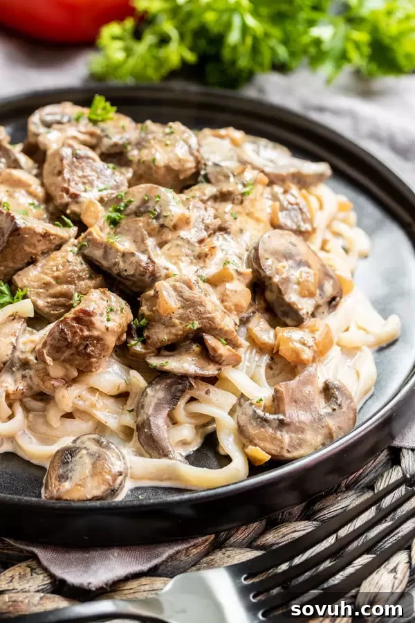 Keto Beef Stroganoff is a low carb version of a classic recipe