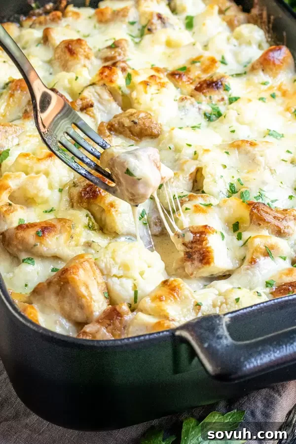 A person enjoying a plate of Keto Chicken Alfredo Casserole, showcasing the appetizing meal.