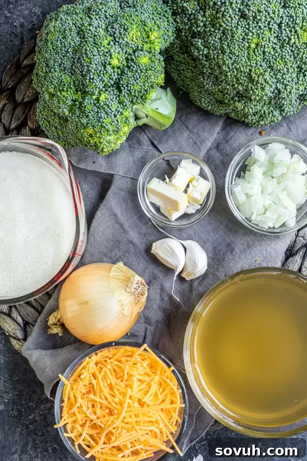 ingredients for Keto Broccoli Cheese Soup