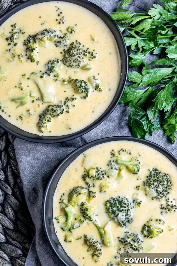 bowls of Keto Broccoli Cheese Soup