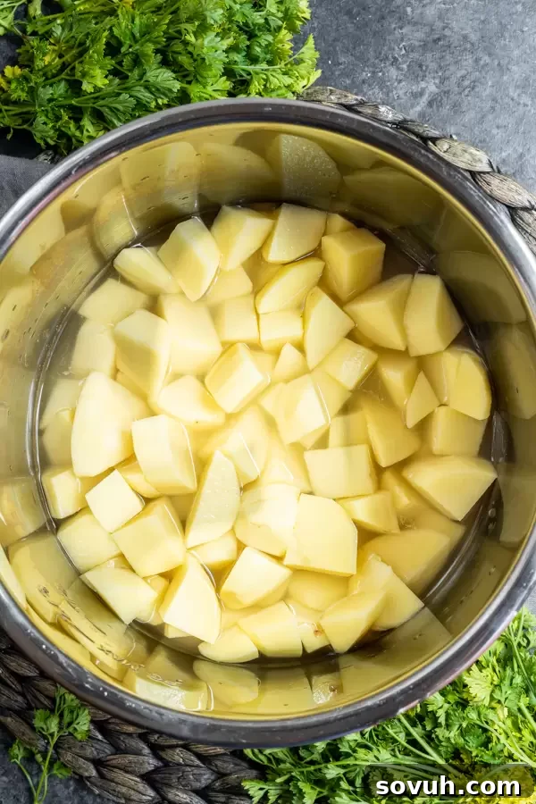 Chopped Yukon Gold potatoes in the Instant Pot liner