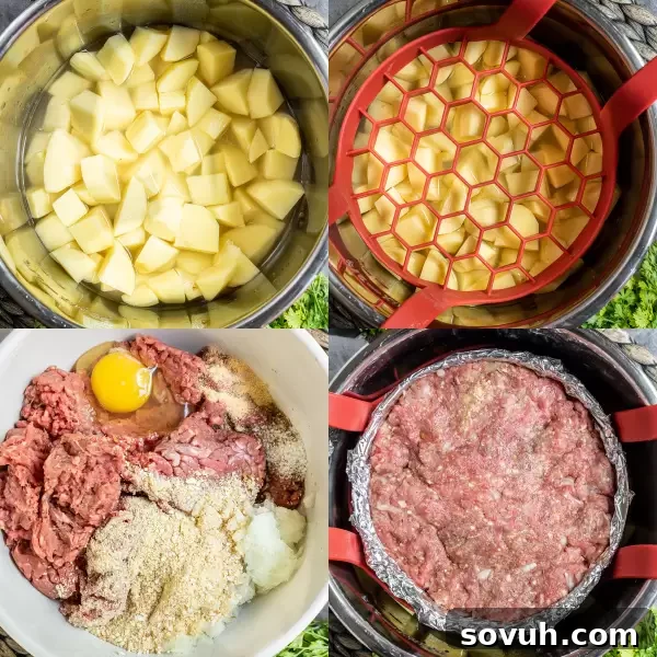 Step-by-step assembly of Instant Pot Meatloaf and Mashed Potatoes