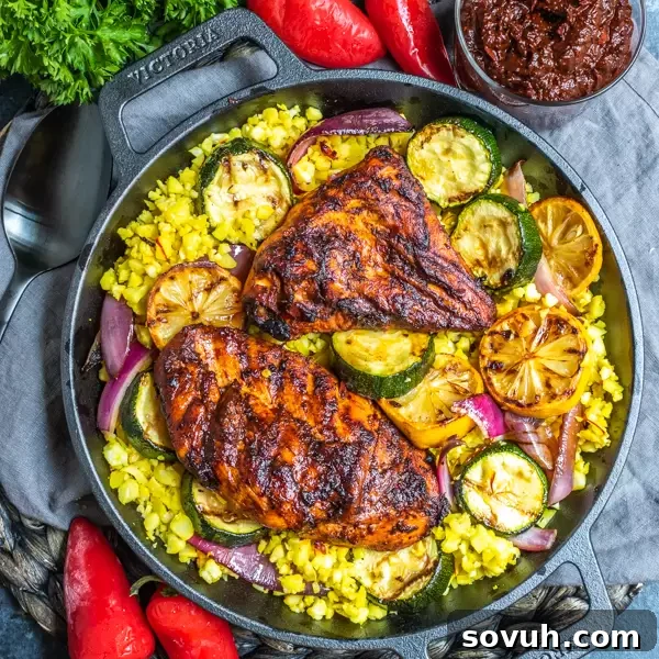 Aromatic Harissa Glazed Chicken 2 Top-down shot of beautifully grilled Harissa Chicken, showcasing its rich color and inviting texture.