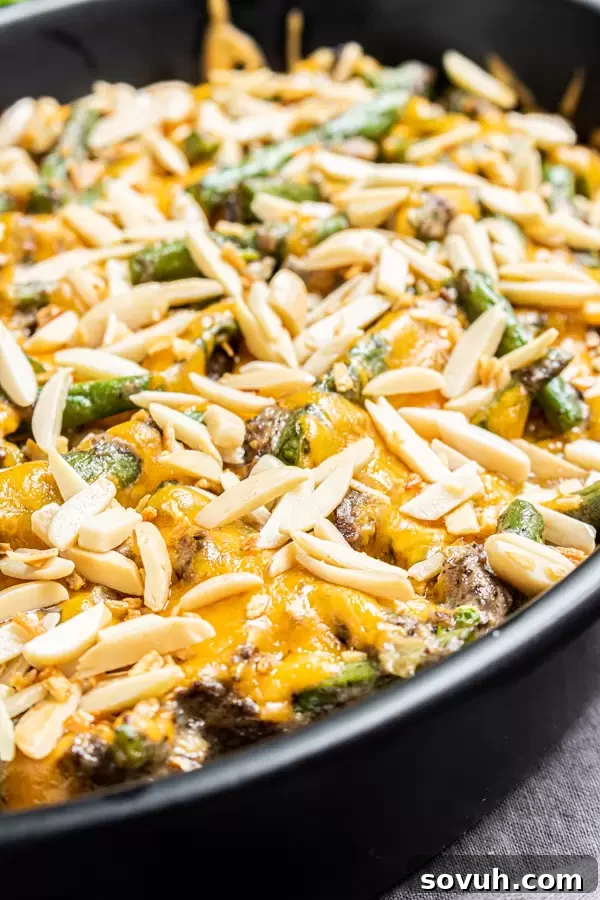 black platter with Keto Green Bean Casserole