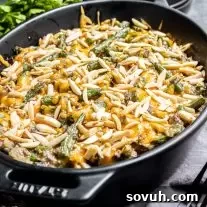 black platter with Keto Green Bean Casserole