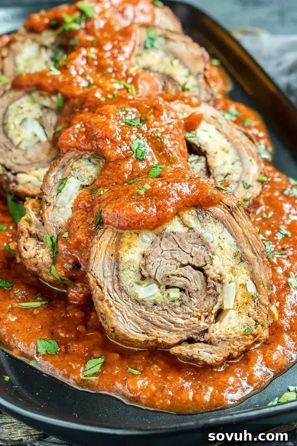 Beef Braciole on serving platter for the holidays
