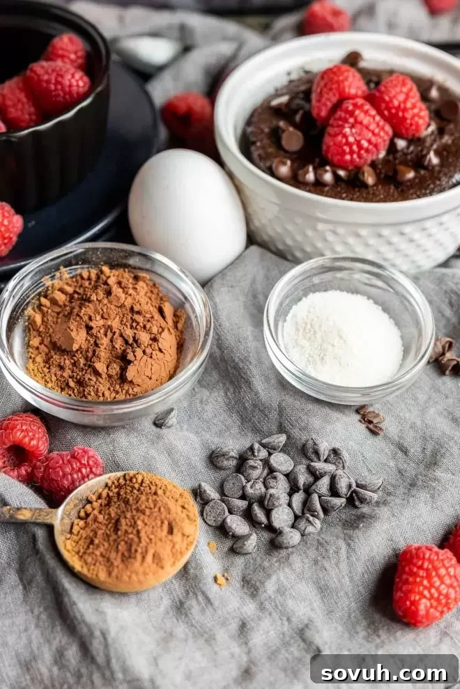 A delectable 3-ingredient Keto Mug Cake, showcasing its moist texture and rich chocolate color.