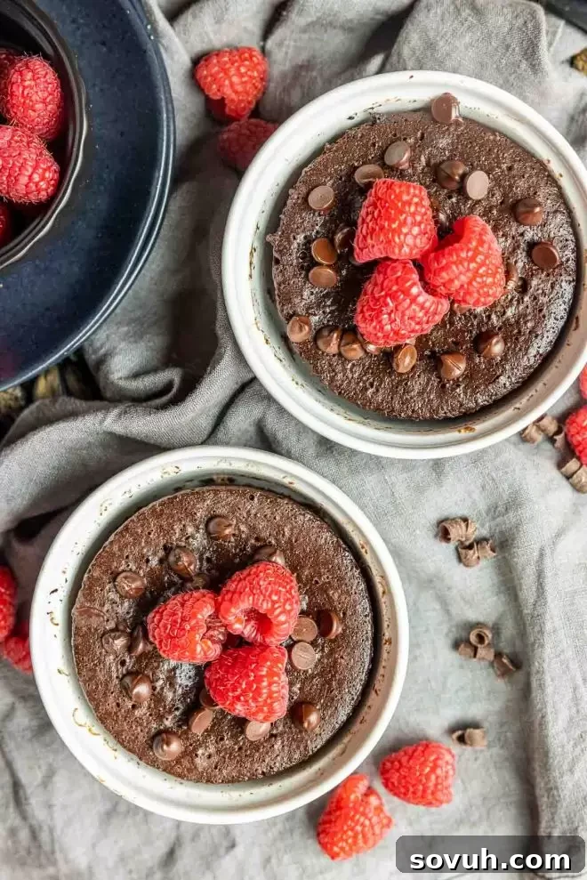 Two delightful Keto Mug Cakes, one with chocolate chips and the other with whipped cream, ready to serve.