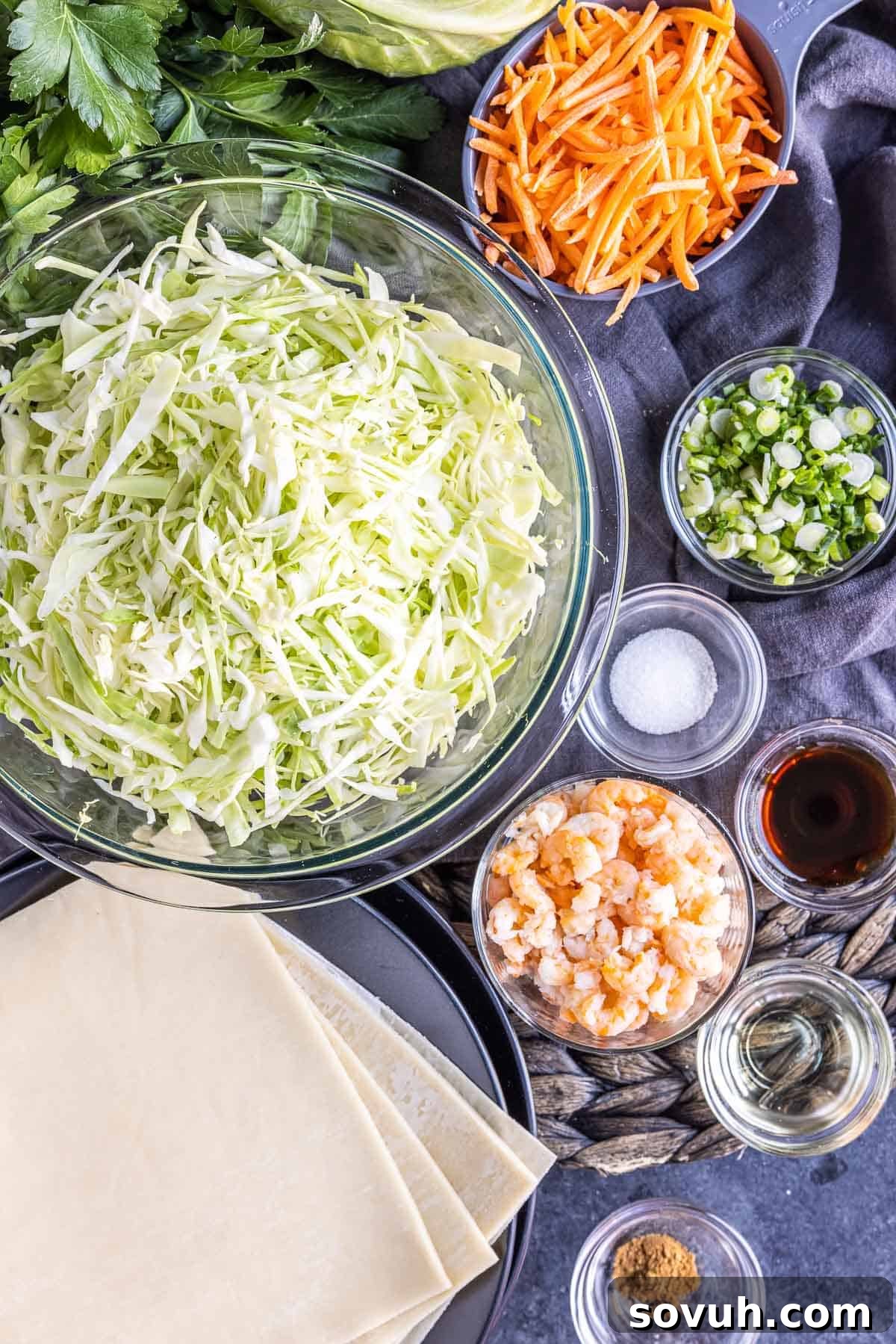 All the ingredients laid out for making homemade Air Fryer Egg Rolls.
