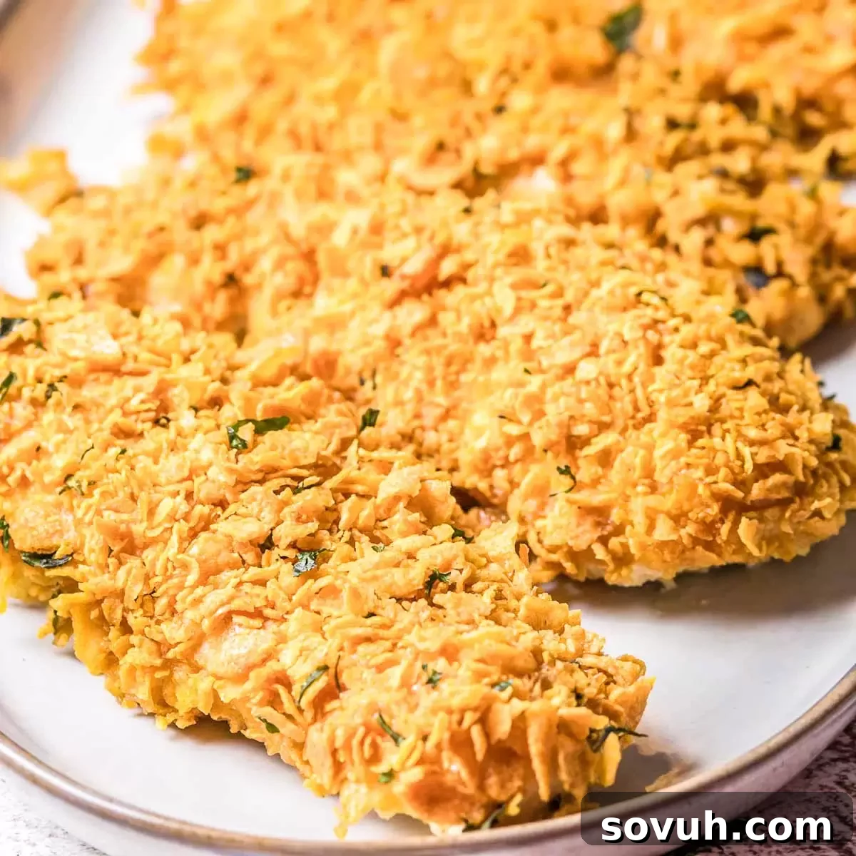 Cornflake Chicken tenders on a plate
