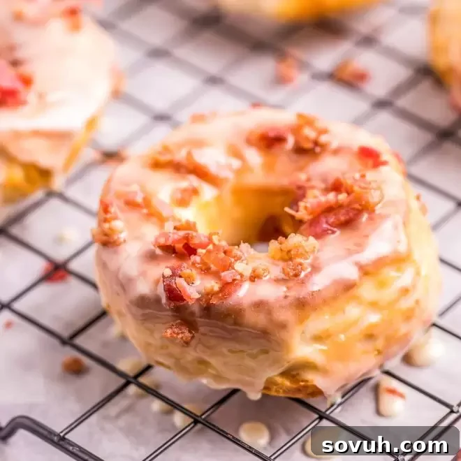 Air Fryer Maple Bacon Donuts with bacon crumble