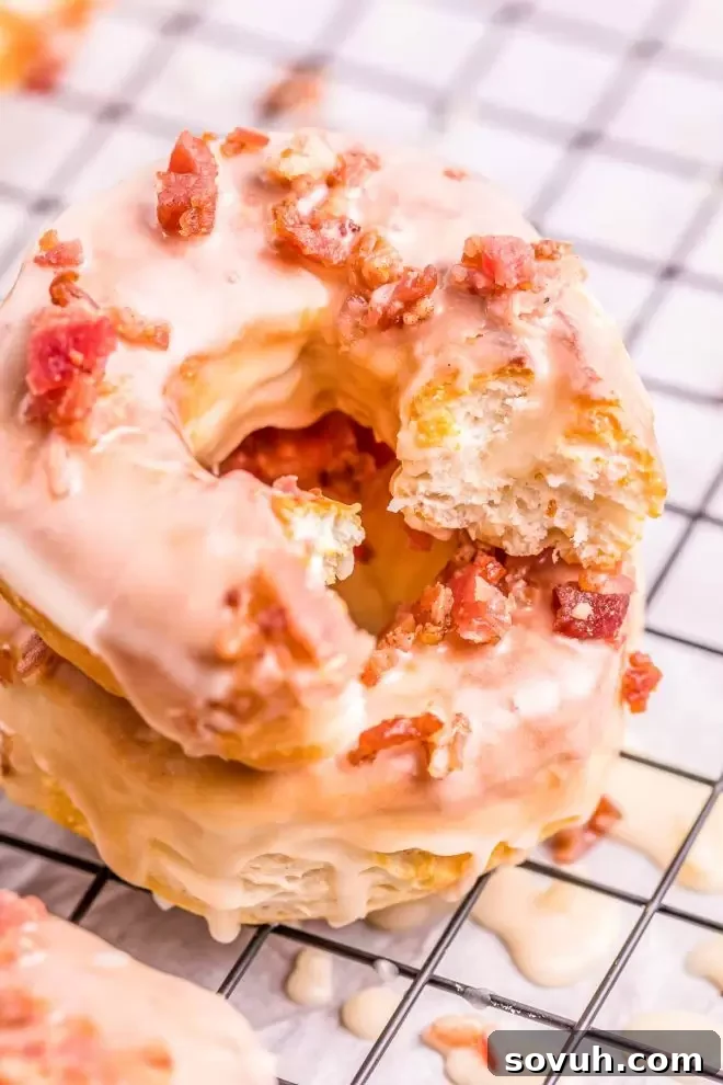Air Fryer Maple Bacon Donuts stacked