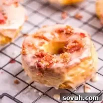 Air Fryer Maple Bacon Donuts with bacon crumble